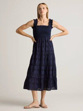 100% Organic Cotton Eyelet Smocked Midi Dress